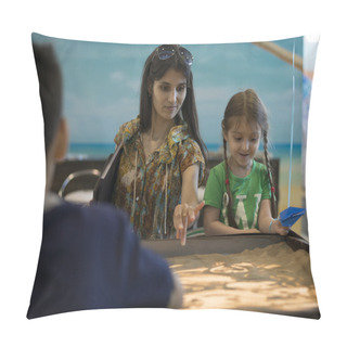 Personality  Mom And Daughter Painted On The Sand. Table Drawing Sand. Pillow Covers