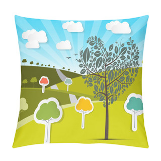 Personality  Vector Abstract Paper Landscape Nature Illustration With Heart Shaped Tree Pillow Covers