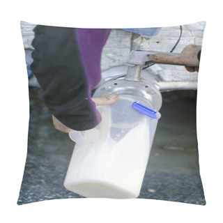 Personality  Jar Of Fresh Milk In Cow Milking Facility Pillow Covers
