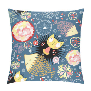 Personality  Floral Pattern With Kittens And Fish Pillow Covers