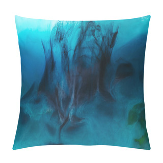 Personality  Full Frame Image Of Mixing Of Blue, Black, Turquoise And Green Paints Splashes In Water Pillow Covers