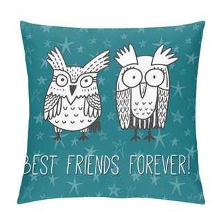 Personality  Greeting Card With Funny Doodle Owls Pillow Covers