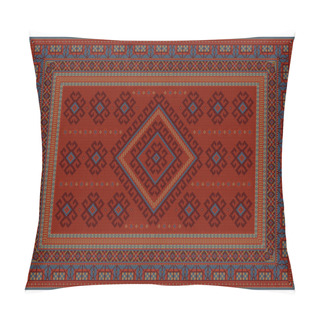 Personality  Luxurious Vintage Carpet With Ethnic Ornaments In Red Shades With Blue Patterns And Burgundy Zigzags On White Backgroun Pillow Covers