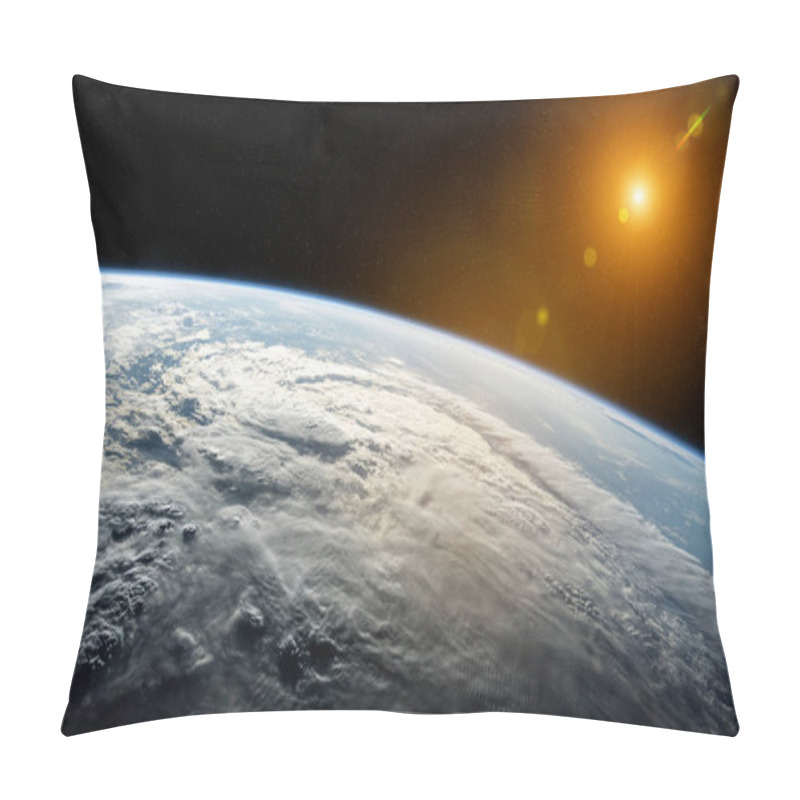 Personality  View Of Planet Earth Close Up With Atmosphere During A Sunrise 3 Pillow Covers