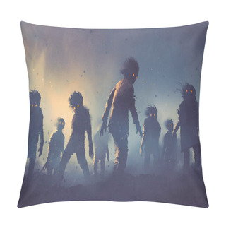 Personality  Halloween Concept Of Zombie Crowd Walking At Night Pillow Covers