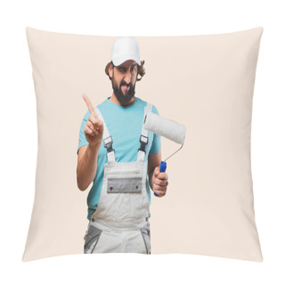Personality  Professional Painter With Angry Expression Pillow Covers