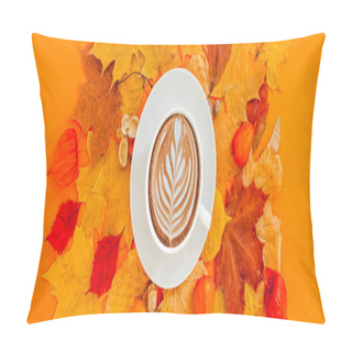 Personality  Coffee Latte Cup In Dry Autumn Leaves Wreath Frame Pillow Covers