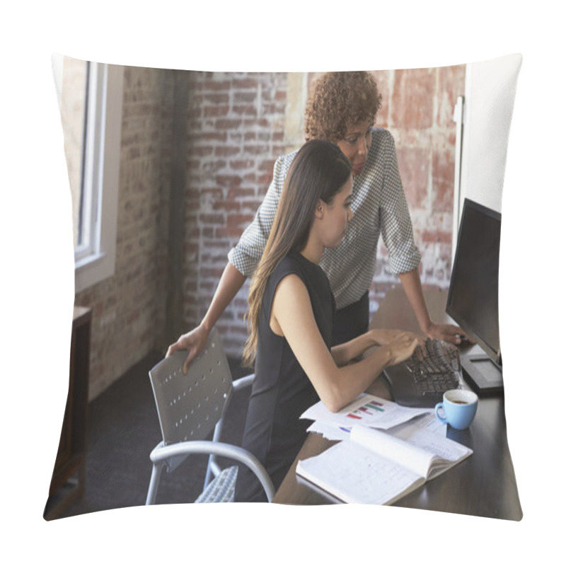 Personality  Two Businesswomen Working On Computer  Pillow Covers