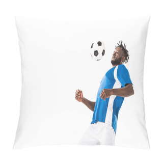 Personality  Athletic Young African American Soccer Player Hitting Ball With Chest Isolated On White   Pillow Covers