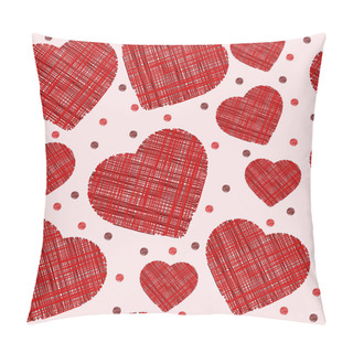 Personality  Seamless Scribbled Red Hearts Pattern. Vector Illustration Pillow Covers