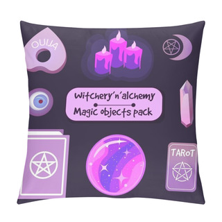 Personality  Magic Witchery Objects And Symbols, Vector Pack. Crystals, Candles And Other Pagan And Occult Elements. Pillow Covers