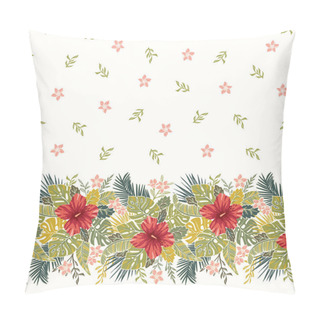 Personality  Retro Bold Colorful Tropical Exotic Foliage, Hibiscus Floral Horizontal Vector Seamless Border And Pattern. Pillow Covers