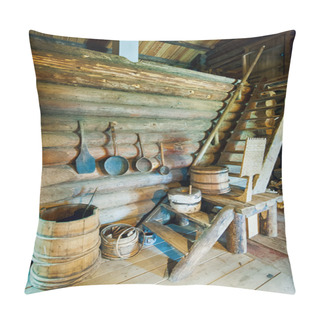 Personality  Interior Of Traditional Wooden House Pillow Covers