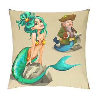 Personality  Beautiful Mermaid With Green Hair And A Leprechaun With A Tail Pillow Covers