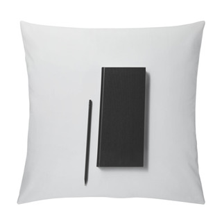 Personality  Top View Of Black Notebook With Pencil On White Surface For Mockup Pillow Covers