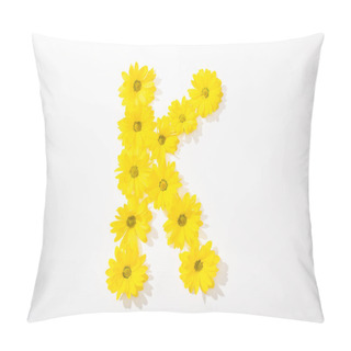 Personality  Top View Of Yellow Daisies Arranged In Letter K N White Background Pillow Covers