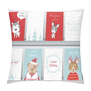 Personality  Set Of Cute Merry Christmas Background With Cute Animal And Winter Clothes,cute Animal, Vector Illustrations  Pillow Covers