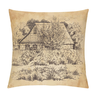 Personality  Rural Landscape With Old Farmhouse. Pillow Covers