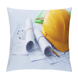 Personality  Yellow Helmet  With Blueprints Pillow Covers