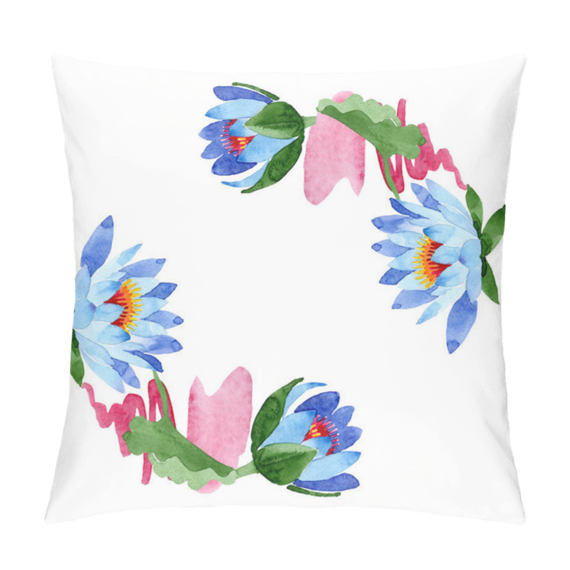 Personality  Beautiful blue lotus flowers isolated on white. Watercolor background illustration. Watercolour drawing fashion aquarelle. Frame border ornament. pillow covers