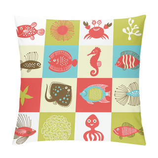 Personality  Set Of Whimsical Fishes And Marine Life Pillow Covers