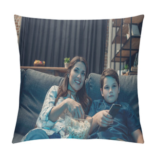 Personality  Boy And Mother Watching Movie Pillow Covers