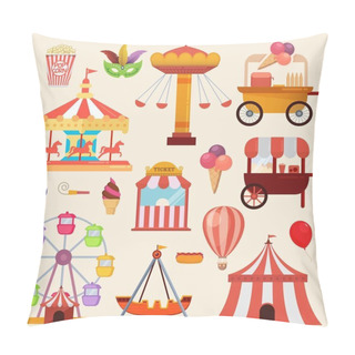 Personality  Vector Set Illustration Of The Carnival Funfair Design Pillow Covers