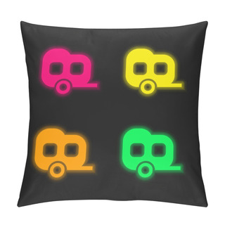 Personality  Black Two Window Carriage Four Color Glowing Neon Vector Icon Pillow Covers