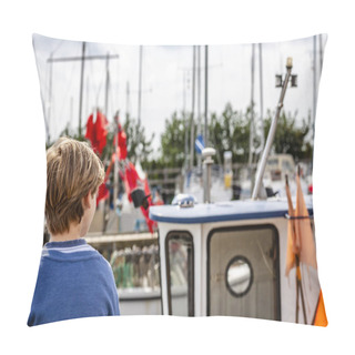 Personality  Boy Enjoying His Family Vacation In The Harbour Pillow Covers