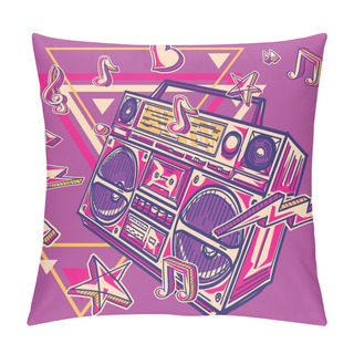 Personality  Music Design - Funky Colorful Drawn Boom Box Pillow Covers