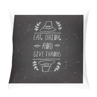 Personality  Thanksgiving Label With Text On Chalkboard Background Pillow Covers
