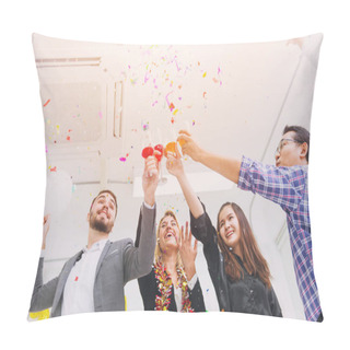 Personality  Happy New Year Colorful Party In Office Business People Fun Together Mix Race. Pillow Covers