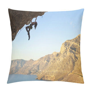 Personality  Young Rock Climber On A Cliff Pillow Covers