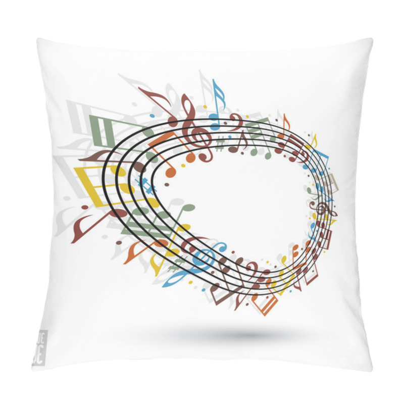 Personality  Vector Bright Expressive Rounded Stave With Musical Notes On Whi Pillow Covers