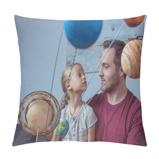 Personality  Father And Daughter With Planets Model Pillow Covers
