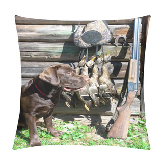 Personality  Labrador Retriever, Hunting Gun And Trophies. Pillow Covers