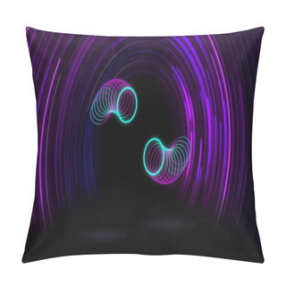 Personality  Image Of Neon Circles And Spiral On Black Background. Abstract Background, Retro Future And Pattern Concept Digitally Generated Image. Pillow Covers