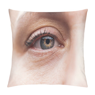 Personality  Close Up View Of Adult Man Eye With Eyelashes And Eyebrow Looking At Camera Pillow Covers