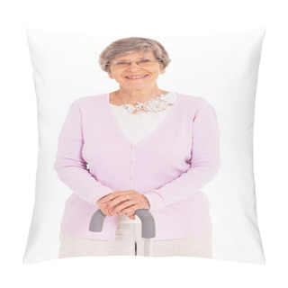 Personality  Happy Elderly Lady With Walking Cane Isolated On White Pillow Covers