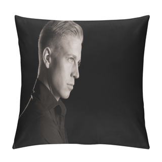 Personality  Black And White Profile Portrait Of Attractive Man, Low Key. Pillow Covers