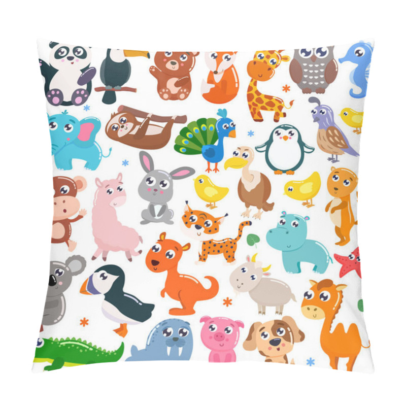 Personality  Big set of cute cartoon animals. Vector illustration. pillow covers