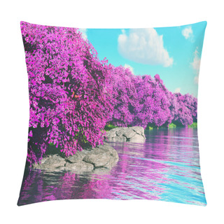 Personality  Mysterious Cherry Blossoms Japanese Garden At Lake 3D Render Pillow Covers