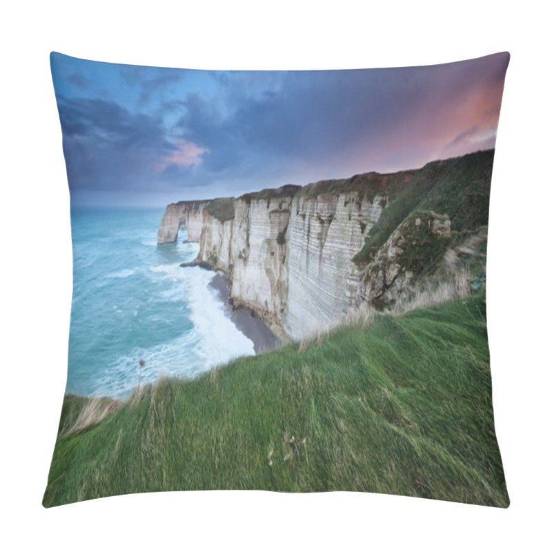 Personality  rainy sunrise over cliffs in Atlantic ocean pillow covers