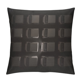Personality  Top View Of White Mini Vans In The Dark 3D Rendering Pillow Covers