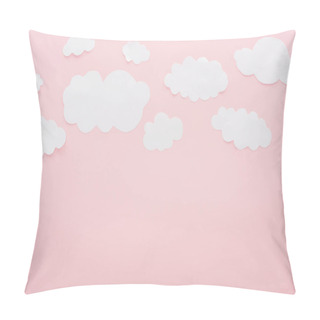 Personality  Top View Of White Paper Clouds Isolated On Pink With Copy Space Pillow Covers