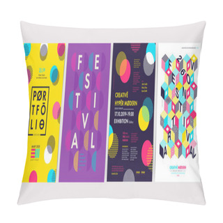 Personality  Set Of Flyer Templates With Geometric Shapes And Patterns, 80s Memphis Geometric Style. Vector Illustrations. Pillow Covers