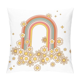 Personality  Retro 70s 60s Hippie Groovy Flower Rainbow Floral Daisy. Grow Positive Thoughts Good Vibes. Boho Summer Flower Power Flower Child Surface Design Pillow Covers