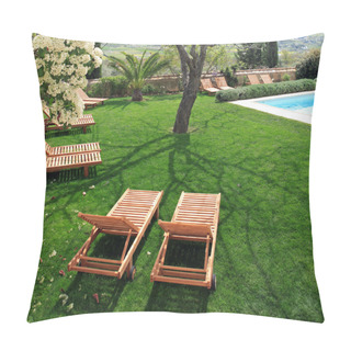 Personality  Sunbeds Next To A Swimming Pool In Garden Pillow Covers