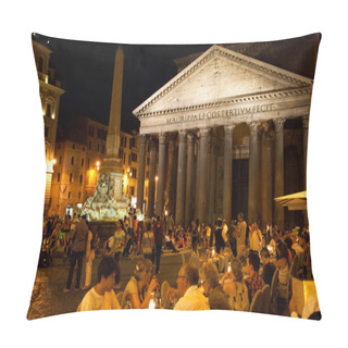 Personality  ROME-AUGUST 8: The Pantheon At Night On August 8, 2013 In Rome, Italy. The Pantheon Is A Building In Rome, Italy To All The Gods Of Ancient Rome Rebuilt By The Emperor Hadrian About 126 AD. Pillow Covers