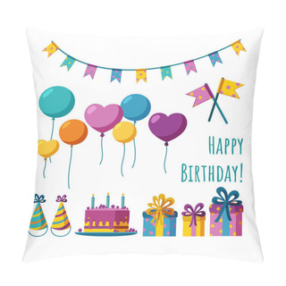 Personality  Set Of Birthday Accessories. All You Need For Happy Birthday. Vector Illustration Pillow Covers